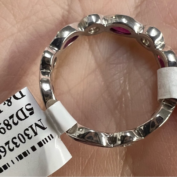 14k White Gold Diamond & Ruby Eternity Band Ring - Picture 4 of 8